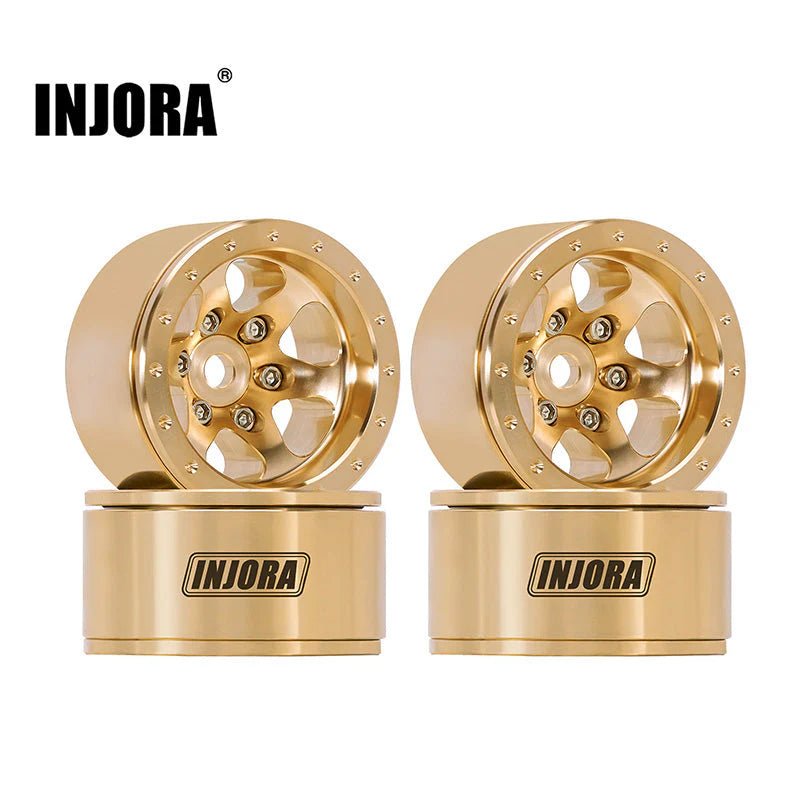 INJORA 1.0" 40g/pcs Brass Beadlock Wheels 6 Spoke Gold