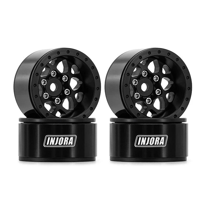 INJORA 1.0" Aluminum Beadlock Wheels Teardrop Black W1013