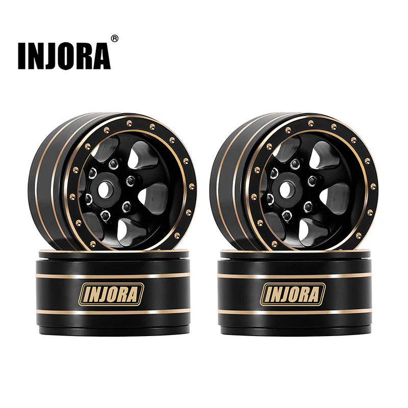 INJORA 1.0" 40g/pcs Brass Beadlock Wheels 6 Spoke Black