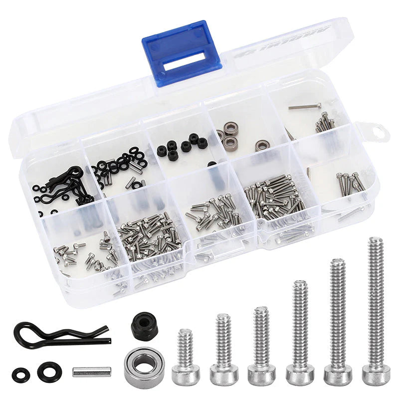 INJORA White Box with M1.4 Screws M2 Nuts Bearings O-rings Screw Kit