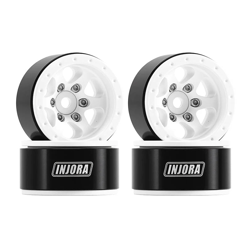 INJORA 1.0" Aluminum Beadlock Wheels 6 Spoke White