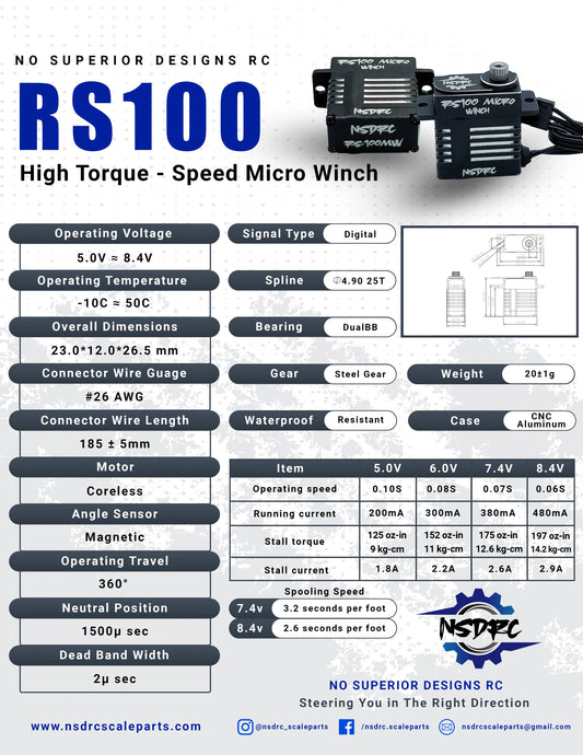 NSDRC RS100 Micro Servo WINCH Silver